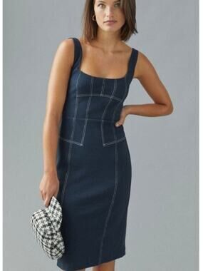 Maeve by Anthropologie Sew it Seams Midi Dress Blue US 8